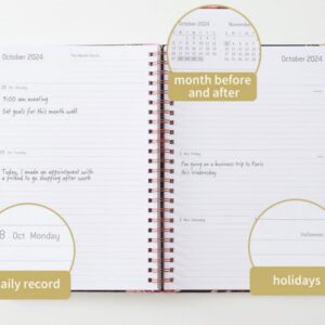 2024 Planner - Weekly & Monthly Planner with Tabs, 8.2'' x 6.2'', 12-Months Planner with Monthly Tabs, Twin-Wire Biding, Holidays, Notes Pages, Back Pocket - Floral