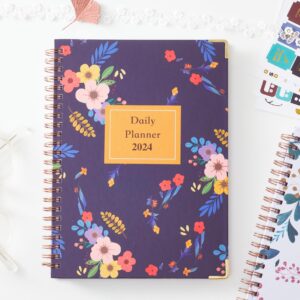 2024 Planner - Weekly & Monthly Planner with Tabs, 8.2'' x 6.2'', 12-Months Planner with Monthly Tabs, Twin-Wire Biding, Holidays, Notes Pages, Back Pocket - Floral