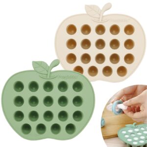 pandaear silicone baby food freezer tray, 2 pack baby fruit food feeder teether tray, baby food storage container ice cube tray maker for homemade baby food -green&tan