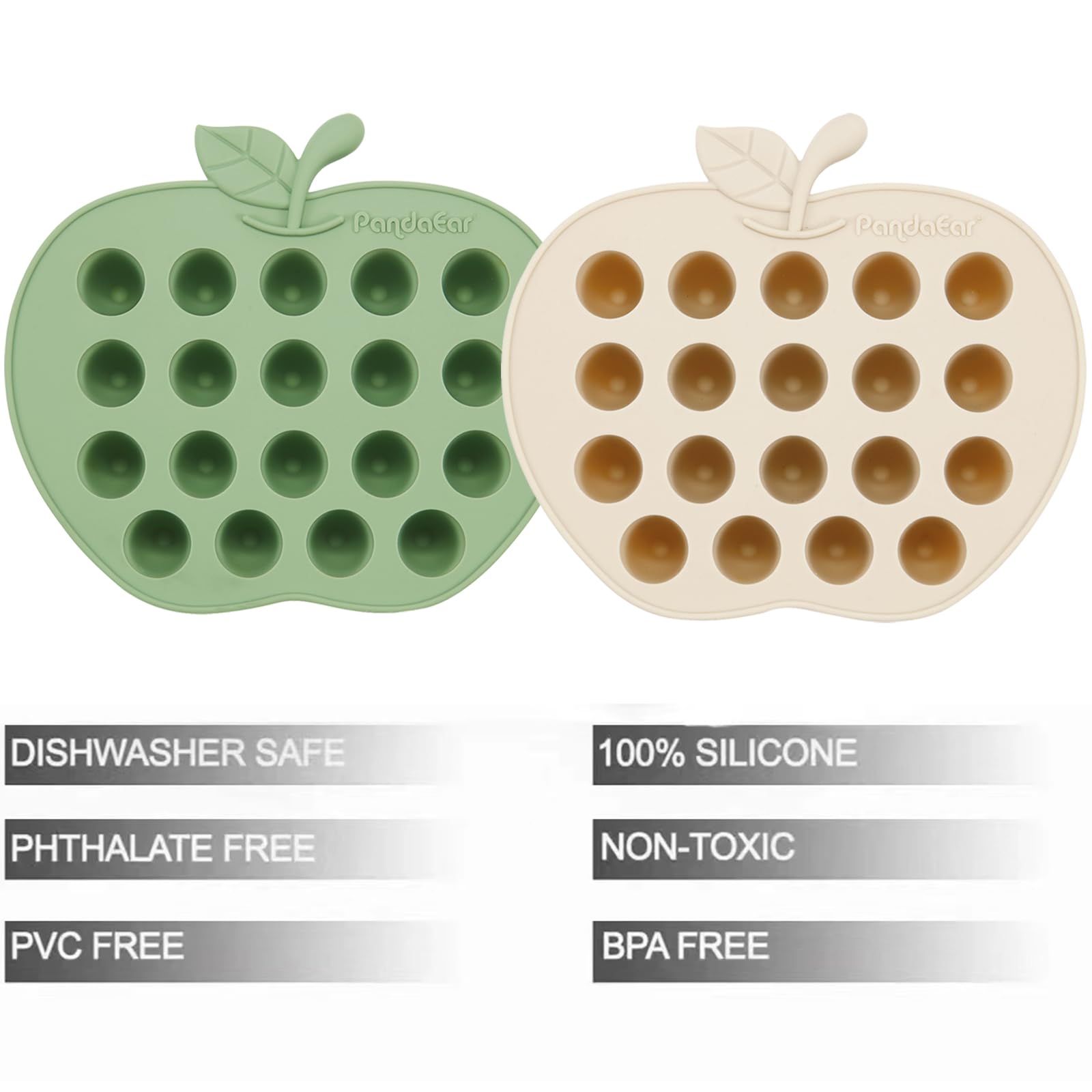 PandaEar Silicone Baby Food Freezer Tray, 2 Pack Baby Fruit Food Feeder Teether Tray, Baby Food Storage Container Ice Cube Tray Maker for Homemade Baby Food -Green&Tan