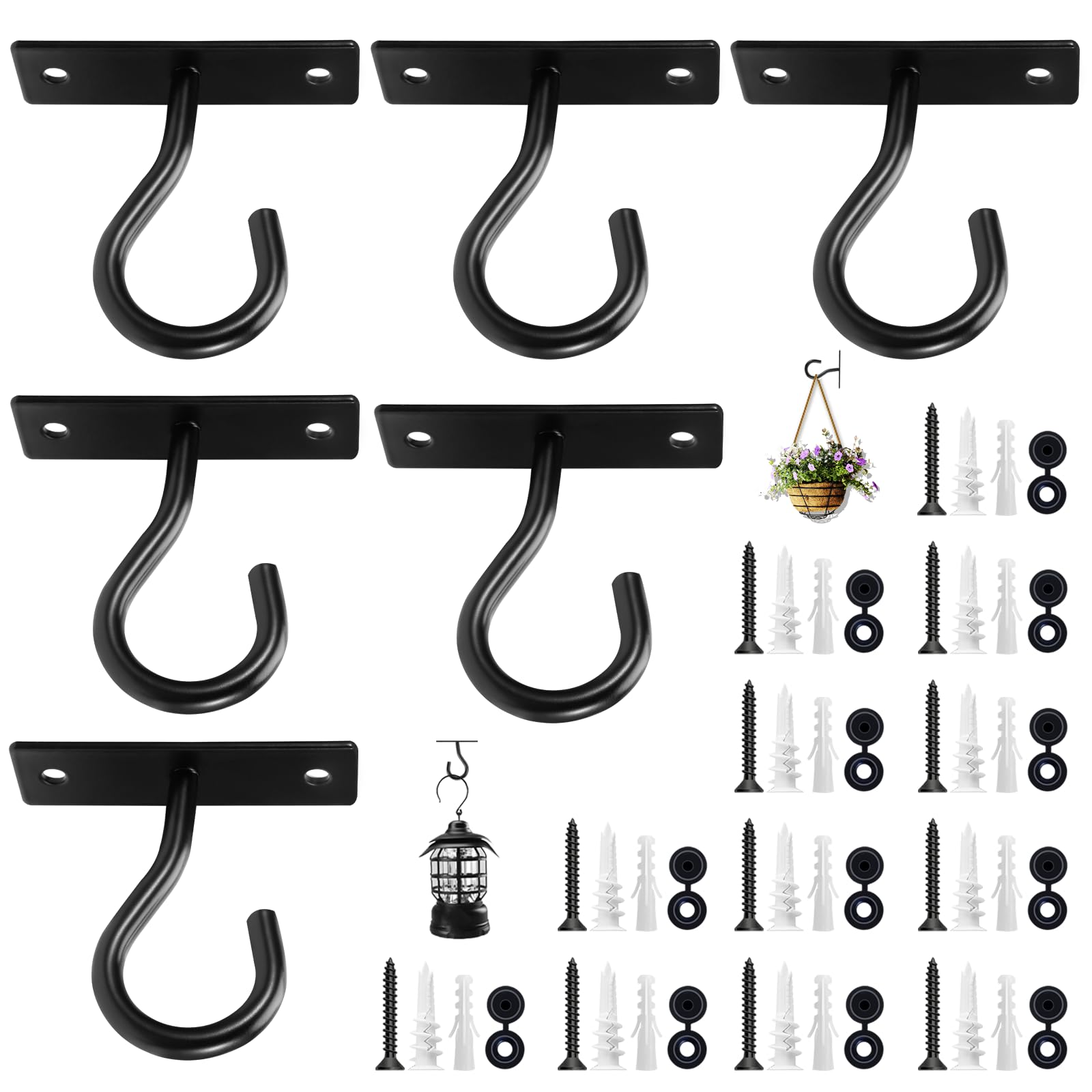 Ceiling Hooks for Hanging Plant, Hanger for Indoor and Outdoor Plant Pots Holder, Wall Hook for Planters, Flower Basket, Wind Chimes, Lanterns, Lights, Bird Feeders, Home Decor-2.5Inch 6Pack