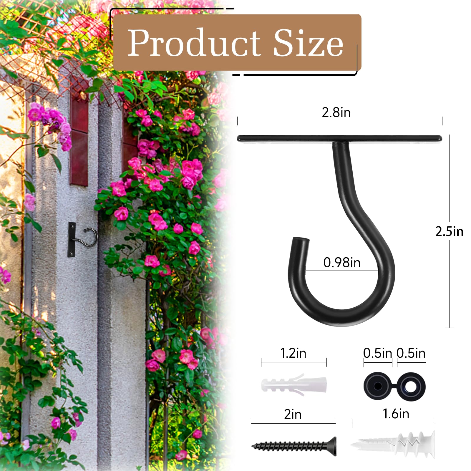 Ceiling Hooks for Hanging Plant, Hanger for Indoor and Outdoor Plant Pots Holder, Wall Hook for Planters, Flower Basket, Wind Chimes, Lanterns, Lights, Bird Feeders, Home Decor-2.5Inch 6Pack