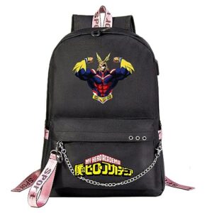 wanhongyue my hero academia anime rucksack 15.6 inch laptop backpack bookbag with keychain stainless steel chain black / 15