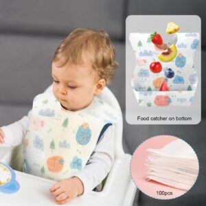 Shinymoon 100 Pcs Disposable Baby Bibs Individual Wrapped Travel Bibs Waterproof Food Catcher for Toddlers Girls Boys Feeding (Classic Style)