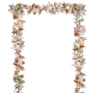 dearhouse 1pcs fall garland maple leaf, 6ft/piece hanging vine garland artificial autumn foliage garland thanksgiving decor for home wedding fireplace party christmas (white)