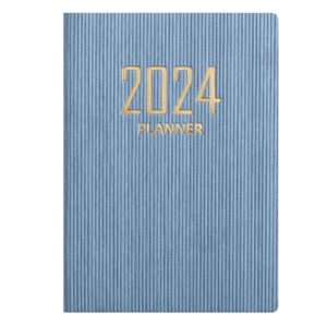 saterkali 2024 planner - a7 english planner a6 dazzling color imitation leather hardcover 180 pages inkproof paper mini diary notebook student supplies blue