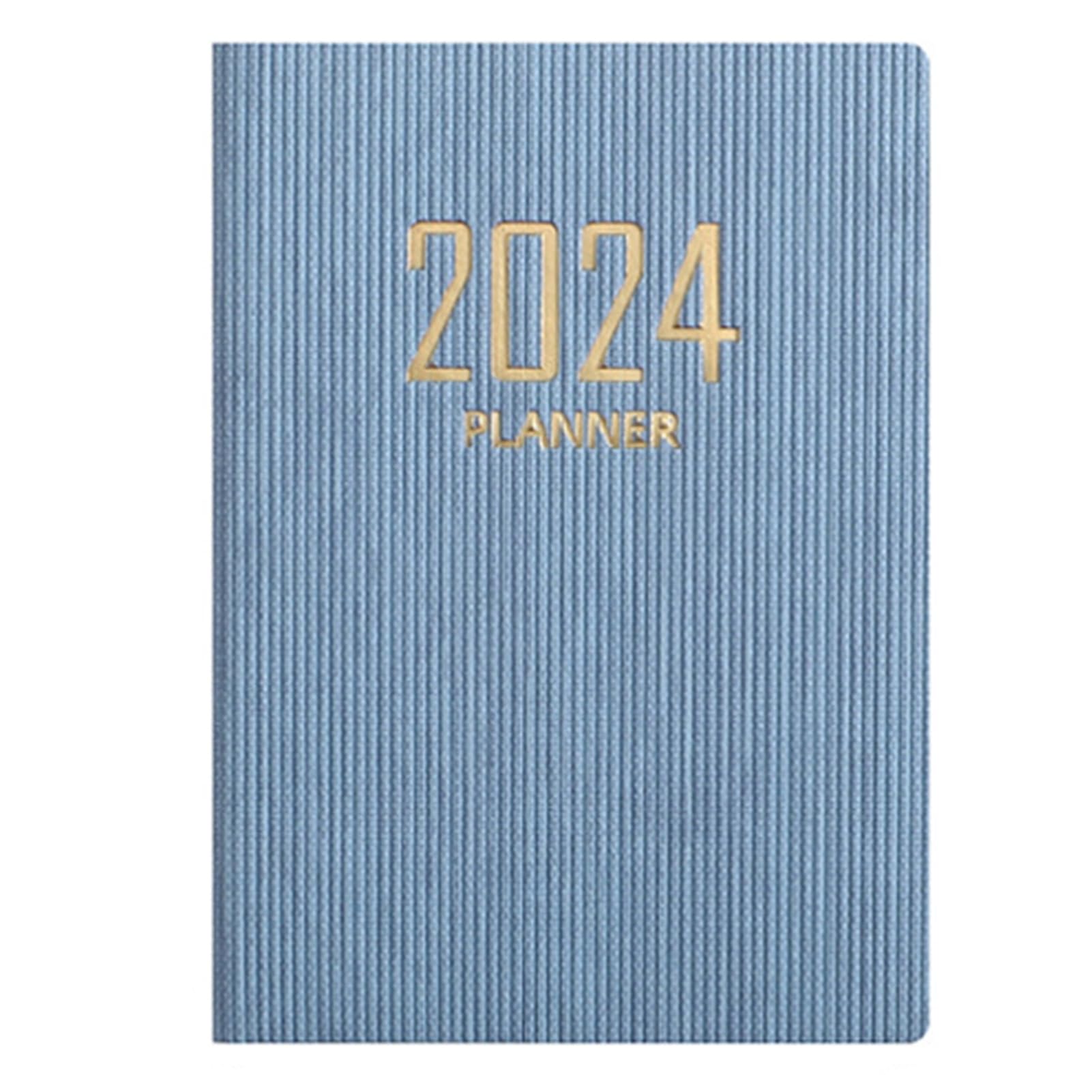 Saterkali 2024 Planner - A7 English Planner A6 Dazzling Color Imitation Leather Hardcover 180 Pages Inkproof Paper Mini Diary Notebook Student Supplies Blue