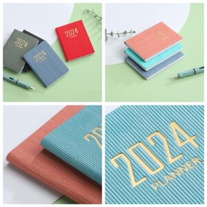 Saterkali 2024 Planner - A7 English Planner A6 Dazzling Color Imitation Leather Hardcover 180 Pages Inkproof Paper Mini Diary Notebook Student Supplies Blue