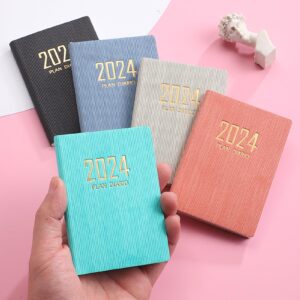 Saterkali 2024 Planner - A7 English Planner A6 Dazzling Color Imitation Leather Hardcover 180 Pages Inkproof Paper Mini Diary Notebook Student Supplies Blue