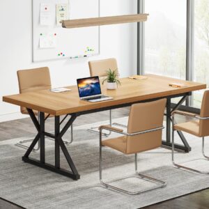 tribesigns 6ft conference table, 70.86 l x 31.49 w x 29.52 h inches rectangle meeting room table, rustic wood seminar table executive desk for office, conference room (light walnut)