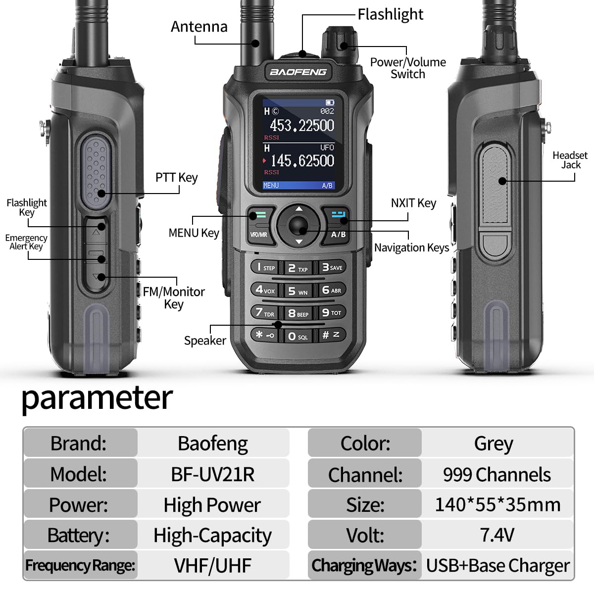 Baofeng UV-5R Upgrade Ham Radio UV-21R Dual Band Handheld Long Range Two Way Radio for Adults Rechargeable Walkie Talkies with VOX 999 Channels 771 High Gain Antenna Full Kit