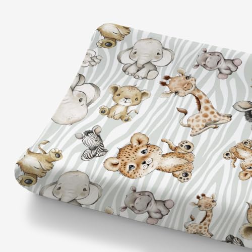 HawSkgFub African Safari Jungle Animals Changing Pad Cover Baby Girls Boys, Giraffe Elephant Leopard Lion Zebra Diaper Change Table Sheet, Soft Stretchy Safe Snug Fitted Changing Mat Fit 32"/34" x 16"