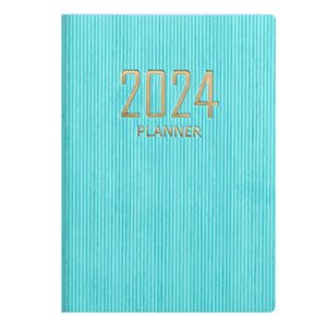 saterkali 2024 planner - a7 english planner a6 dazzling color imitation leather hardcover 180 pages inkproof paper mini diary notebook student supplies green