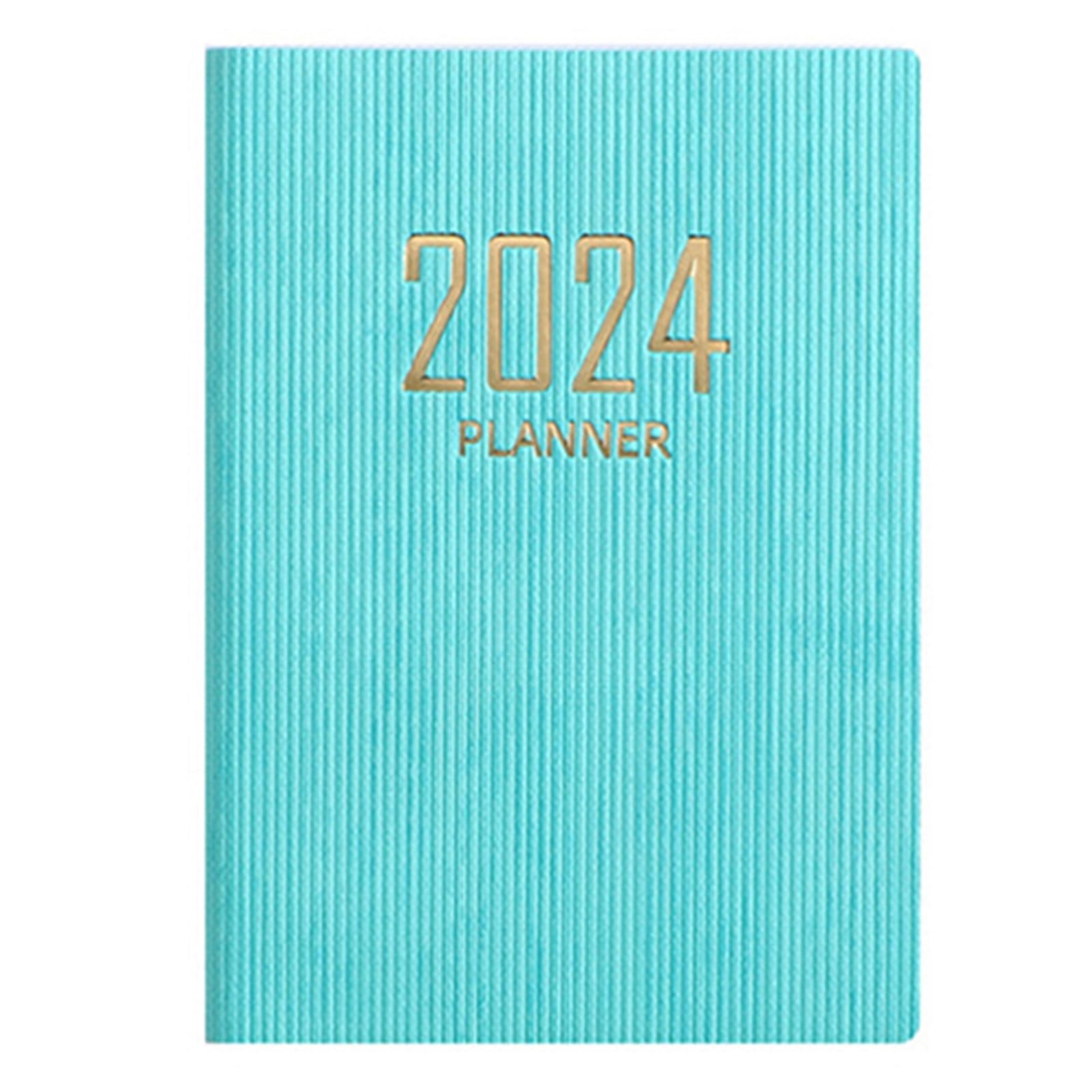 Saterkali 2024 Planner - A7 English Planner A6 Dazzling Color Imitation Leather Hardcover 180 Pages Inkproof Paper Mini Diary Notebook Student Supplies Green