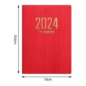 Saterkali 2024 Planner - A7 English Planner A6 Dazzling Color Imitation Leather Hardcover 180 Pages Inkproof Paper Mini Diary Notebook Student Supplies Green