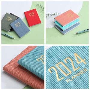 Saterkali 2024 Planner - A7 English Planner A6 Dazzling Color Imitation Leather Hardcover 180 Pages Inkproof Paper Mini Diary Notebook Student Supplies Green