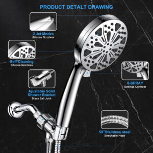 EILIKS Shower Heads with Handheld Spray Combo, High Pressure Filtered Shower Heads 10 Spray Mode Shower Head with Filters, Stainless Steel Hose, Adjustable Bracket, for Tubs Tiles Walls Pets Cleaning