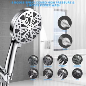 EILIKS Shower Heads with Handheld Spray Combo, High Pressure Filtered Shower Heads 10 Spray Mode Shower Head with Filters, Stainless Steel Hose, Adjustable Bracket, for Tubs Tiles Walls Pets Cleaning