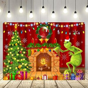 Cartoon Fireplace Backdrop for Christmas Party Supplies 5x3ft Grinch Xmas Photo Background Merry Christmas Photography Backdrop Grinchmas Banner