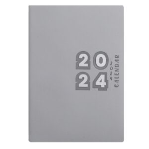 Saterkali 2024 Planner-Weekly and Monthly English Planner Faux Leather Hardcover Elasticized 155 Ink-Proof Pages A5 Size Elegant Diary Notebook Student Products Grey