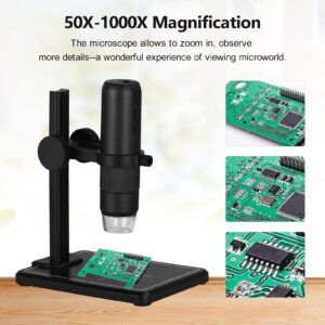 WHYATT WiFi Wireless Digital Microscope Handheld Portable Microscope Camera 50X to 1000X Magnification 8 Adjustable LED Lights Compatible with iOS Android Smartphone Tablet Computer