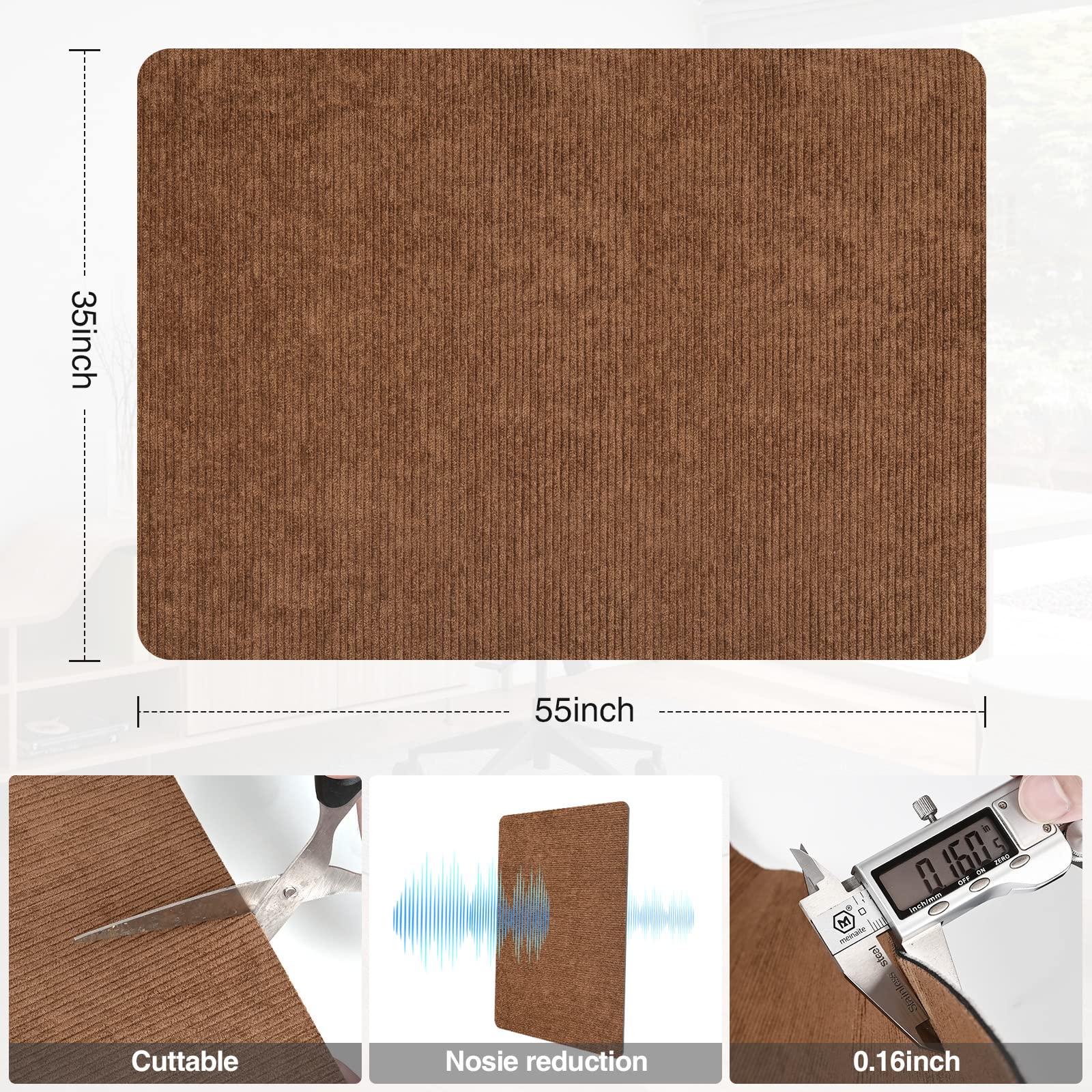 Placoot Desk Chair Mat for Hardwood Floor Corduroy Surface 1/6" Thick 48"x40" Office Chair Mat for Rolling Chairs-100% Large Anti-Slip Backing Under Desk Low-Pile Office Rug Floor Mat for Office/Home