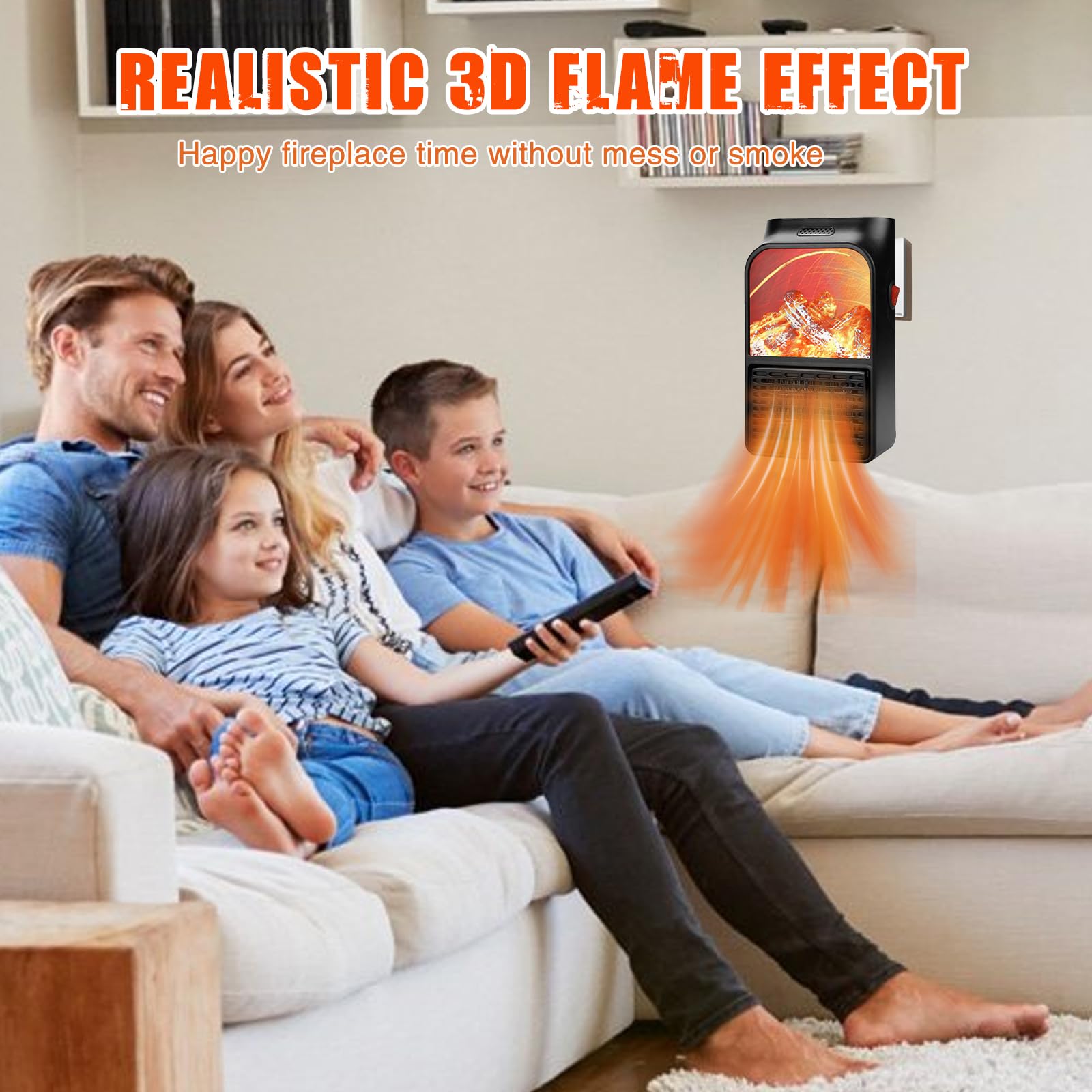 Plug In Heater for Indoor Use - 800W Mini Electric Fireplace Heater with Realistic 3D Flame, Low Wattage Space Heater, Quiet & Space-Saving Mini Heater