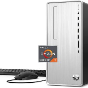 HP 2023 Newest Pavilion Desktop PC, AMD Ryzen 7 5700G (8 cores), 32GB RAM, 2TB SSD, 2TB HDD, AMD Radeon Graphics, Wi-Fi, Bluetooth, Keyboard and Mouse Combo, 9 USB Ports, Windows 11, Silver