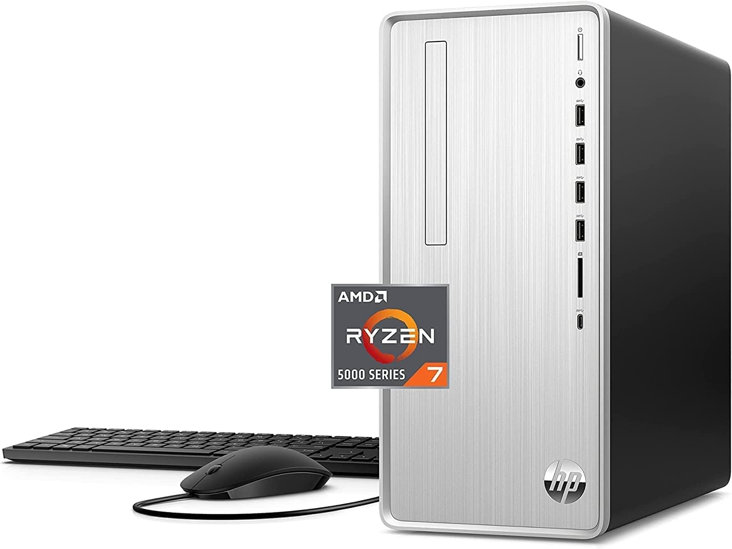 HP 2023 Newest Pavilion Desktop PC, AMD Ryzen 7 5700G (8 cores), 32GB RAM, 2TB SSD, 2TB HDD, AMD Radeon Graphics, Wi-Fi, Bluetooth, Keyboard and Mouse Combo, 9 USB Ports, Windows 11, Silver