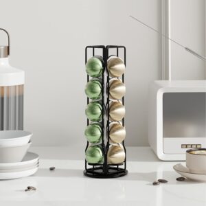 SEVENLINE 20 Vertuo Pods Coffee Pod Holder Compatible For Nespresso Vertuoline Stand Rack Holds Vertuo line Organizer Carousel 360-Degree Rotatable (Black)