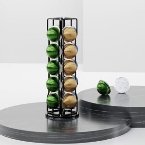 SEVENLINE 20 Vertuo Pods Coffee Pod Holder Compatible For Nespresso Vertuoline Stand Rack Holds Vertuo line Organizer Carousel 360-Degree Rotatable (Black)