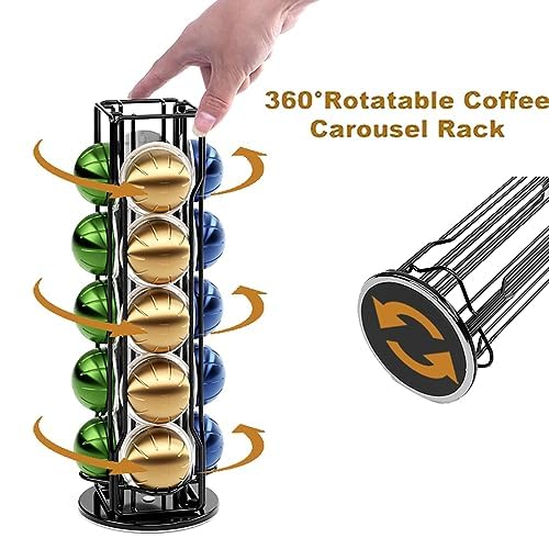 SEVENLINE 20 Vertuo Pods Coffee Pod Holder Compatible For Nespresso Vertuoline Stand Rack Holds Vertuo line Organizer Carousel 360-Degree Rotatable (Black)