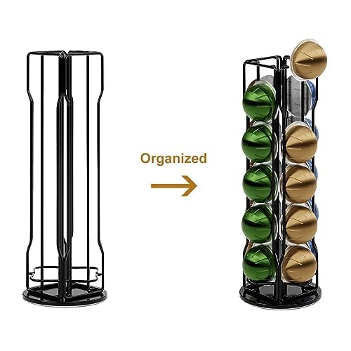 SEVENLINE 20 Vertuo Pods Coffee Pod Holder Compatible For Nespresso Vertuoline Stand Rack Holds Vertuo line Organizer Carousel 360-Degree Rotatable (Black)