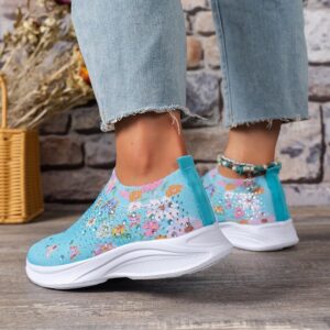 Women's Rhinestones Knitted Sock Sneakers Colorful Floral Print Sparkly Slip Ons Mesh Breathable Lightweight with Arch Support Walking Shoes. (Yellow,8.5,Women,8.5)