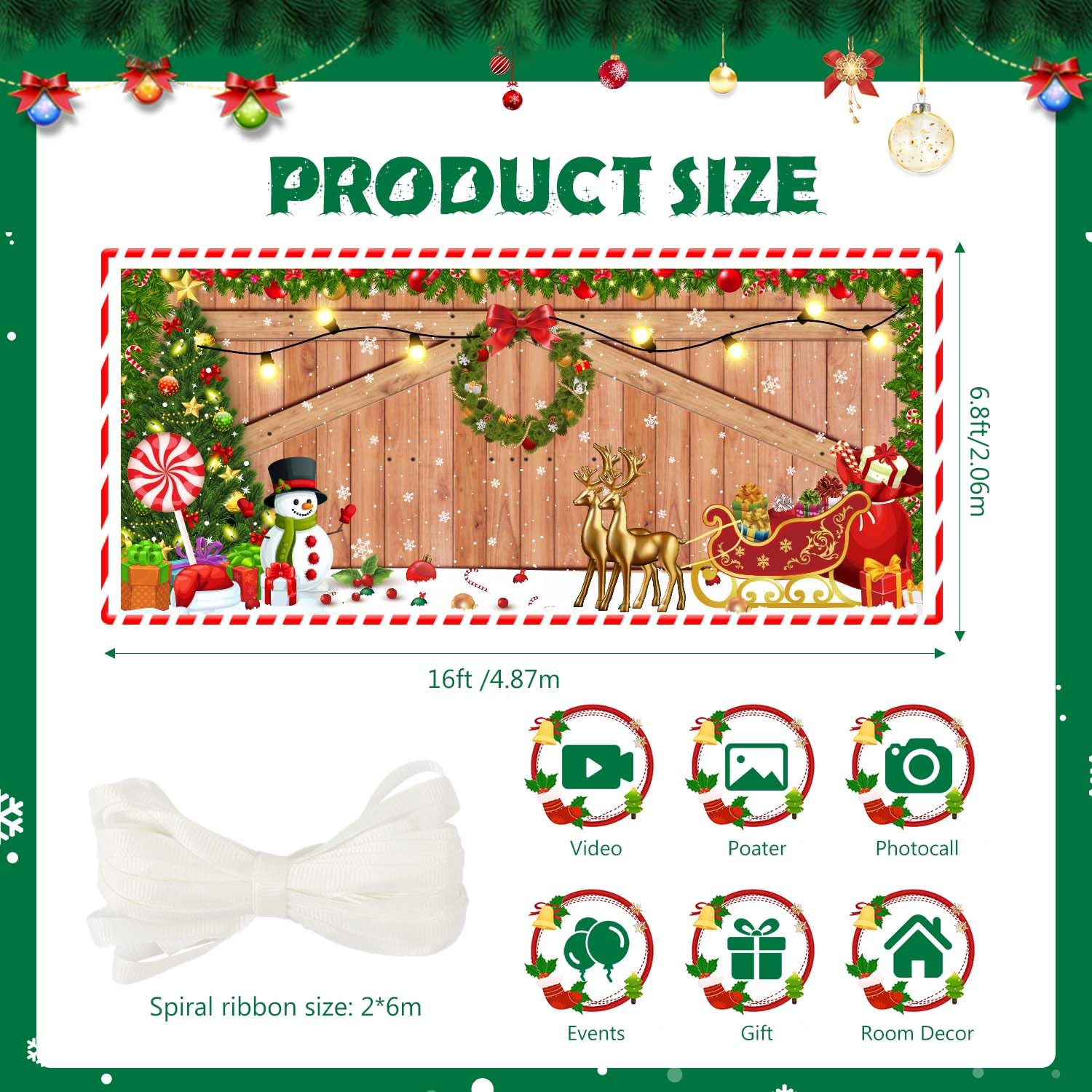 7 x 16 ft Christmas Garage Door Banner Decorations,Christmas Double Garage Door Cover,Hanging Banner Large Christmas Backdrop Decoration for Outdoor Indoor Home Holiday Party Photo Wall Background