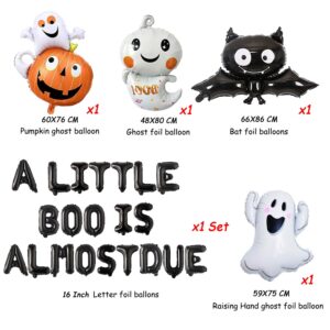 Halloween Baby Shower Party Decorations with A Little Boo is Almost Due Baby Shower Foil Balloon Banner Halloween Ghost and Bat Foil Balloons for Halloween Themed Baby Shower Birthday Party Decor