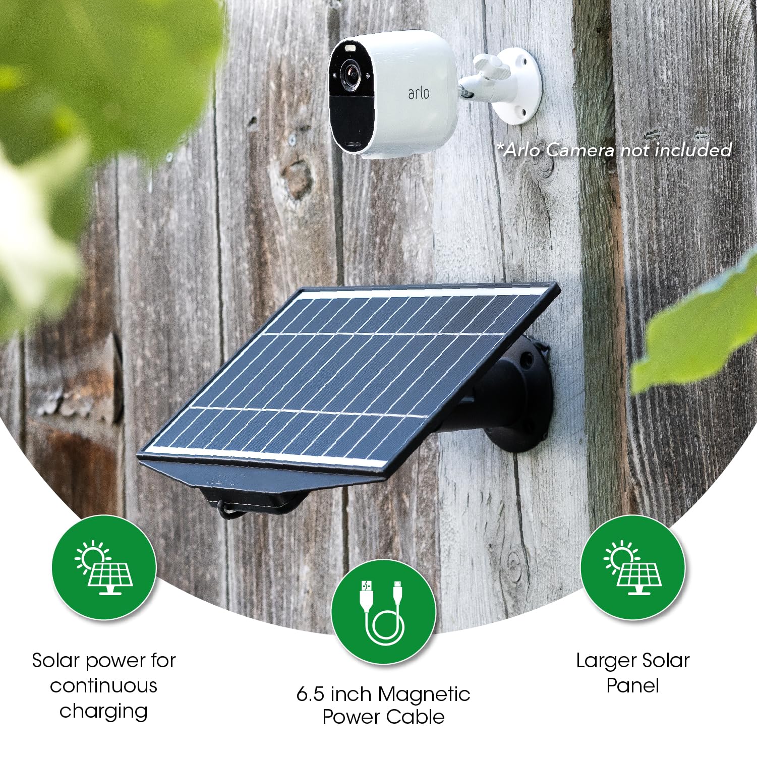 Leaf 10 6W Solar Panel Charger Compatible with Arlo Pro 3 Floodlight, Pro 4 & Pro 5S Outdoor Cameras | Adjustable Mount Extension Arm | Magnetic Charging Cable | Weather Resistant