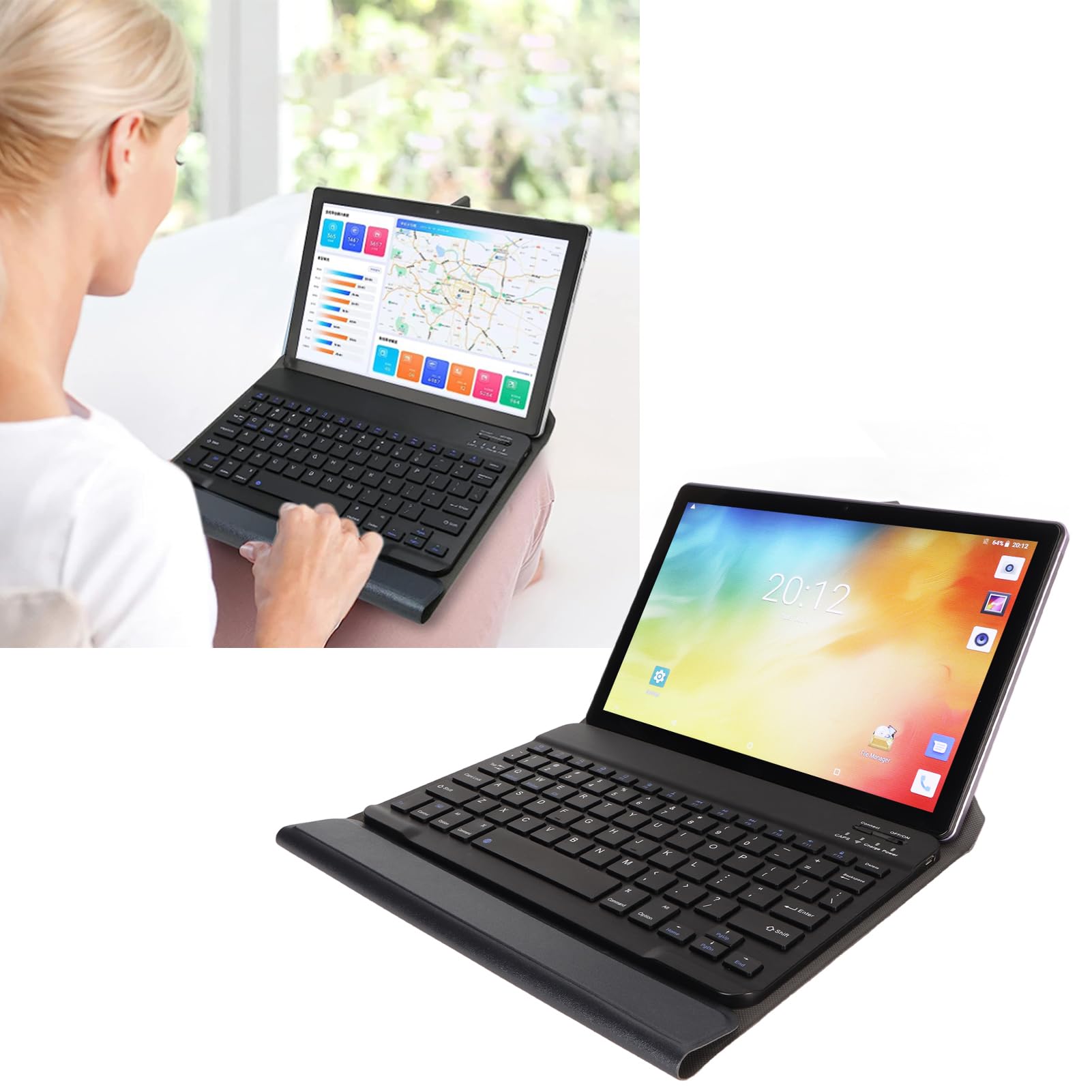 Tablet 10.1in 12G RAM 256GB ROM 5G WiFi 10 Core with Mouse Keyboard, Premium Design, High Definition Display (US Plug)