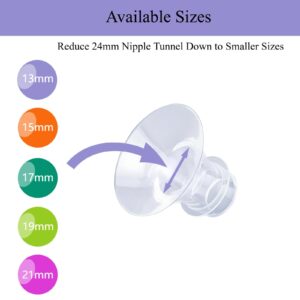 10PCS Flange Inserts 13/15/17/19/21mm for 24mm Flange/Shield of Most Pumps,Compatible with Momcozy/Medela/Elvie/Spectra/TSRETE/Willow/NCVI/kmaier Breast Pumps,Reduce 24mm Tunnel Down to Correct Size