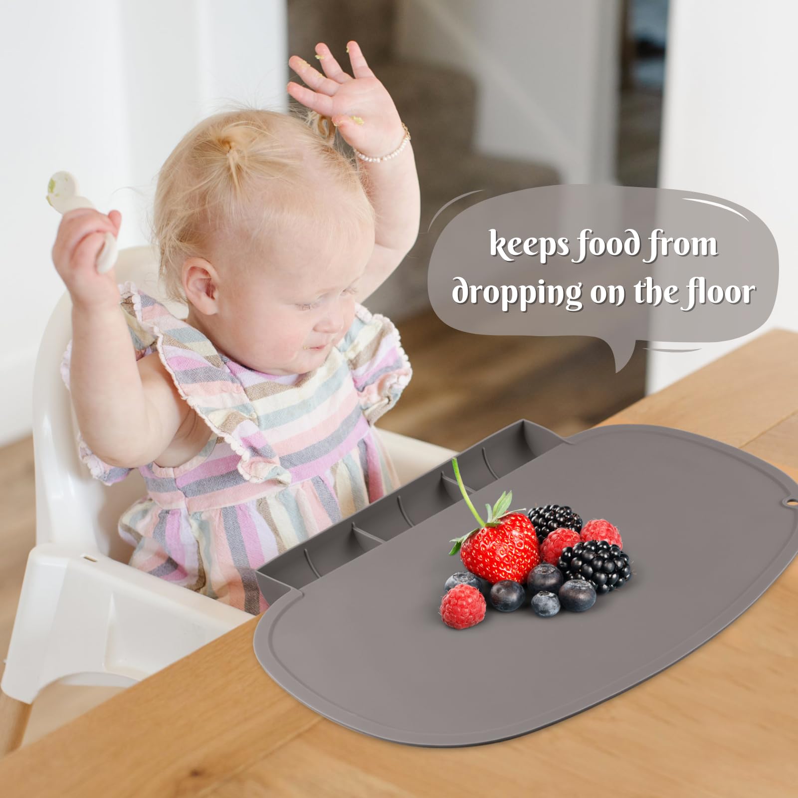 Silicone Placemat with Food Catching Pockets for Baby & Kid, Food Grade Silicone Non-Slip Toddler Food Place Mats with Raised Edges for Dining Table (Tradewinds)