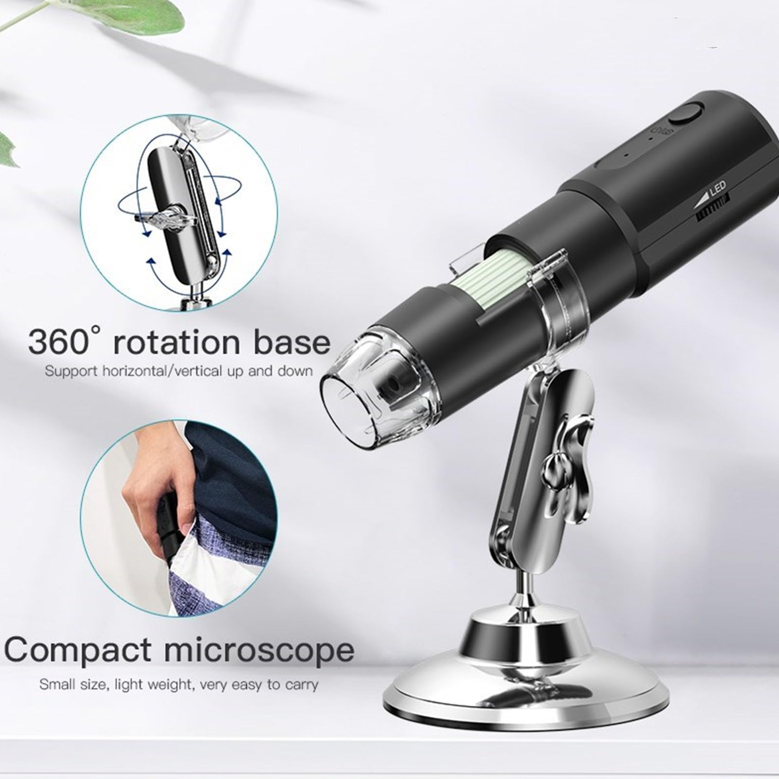 USB Digital Microscope 50X to 1000X, 8 LED Fill Light & Stand, Portable Handheld Mini USB WiFi Microscope Camera Magnifier, for Android Windows