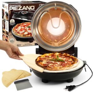 piezano crispy crust pizza oven by granitestone – electric pizza oven indoor portable, 12 inch indoor pizza oven countertop, pizza maker heats up to 800˚f for stone baked pizza at home as seen on tv