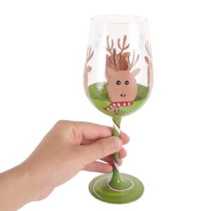 Yardwe Christmas Wine Glass Christmas Wine Glasses with Stem Reindeer Cocktail Goblets Cups Holiday Glassware Xmas Party Drinking Goblets for Birthday Wedding Santa Goblet