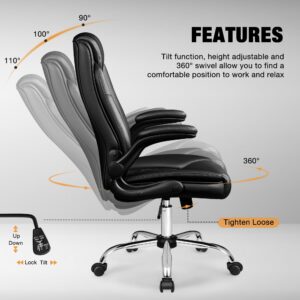 Furmax Faux Leather Ergonomic Office Chair High Back Executive Desk Chair Flip Up Arms Padded Comfortable Managerial Chair with Lumbar Support Swivel Computer Gaming Chair (Black)