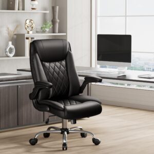 Furmax Faux Leather Ergonomic Office Chair High Back Executive Desk Chair Flip Up Arms Padded Comfortable Managerial Chair with Lumbar Support Swivel Computer Gaming Chair (Black)