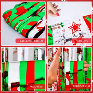 LOLStar Christmas Party Decoration, 4 Pack Christmas Themed Pattern Foil Fringe Curtains 3.3 X 6.6 ft Red Silver Green Tinsel Fringe Photo Backdrop Streamer Backdrop for Christmas, Ugly Sweater Party