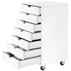 yitahome 7 drawer chest, mobile file cabinet with wheels, home office storage dresser cabinet, white