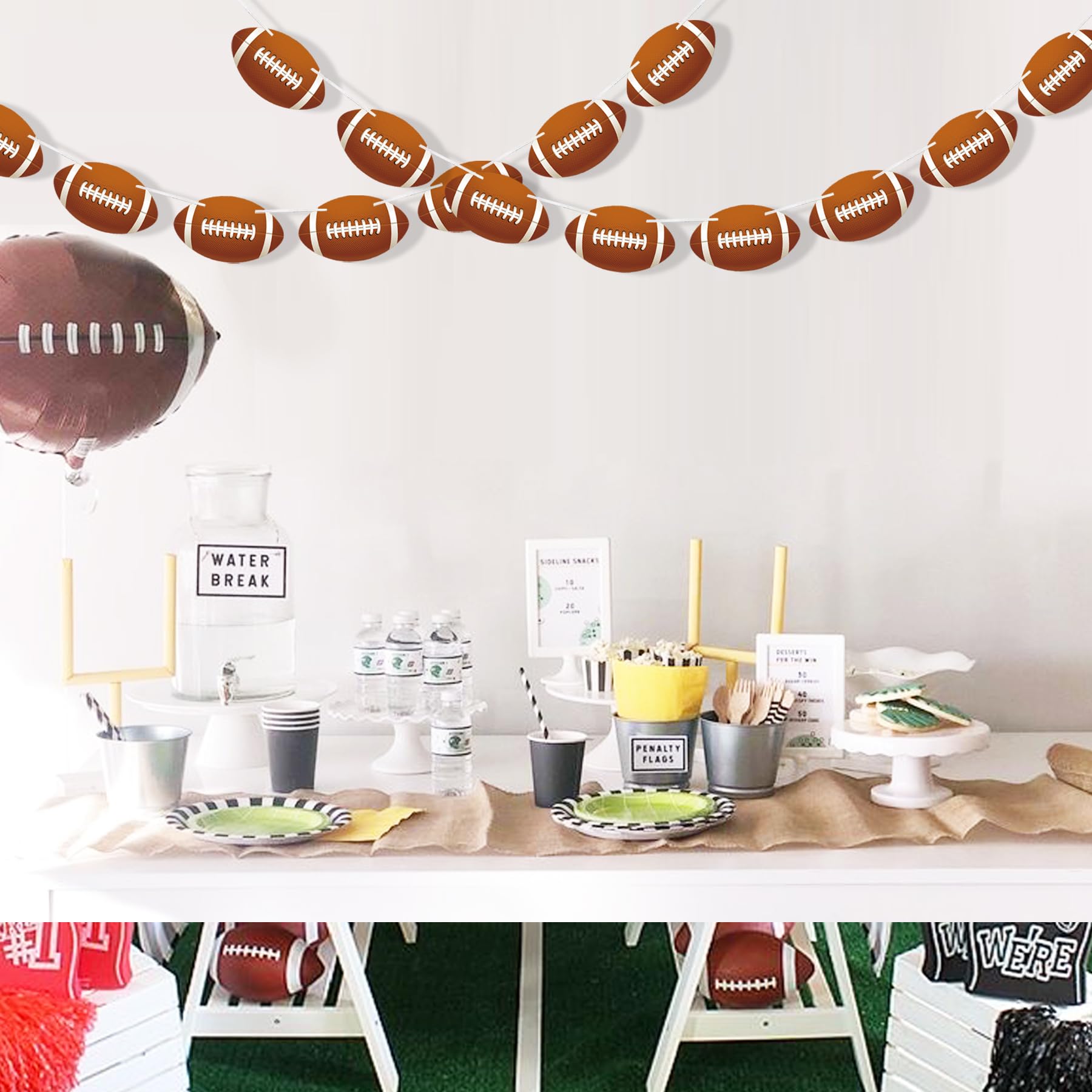 FAKTEEN 2 Pcs Football Party Decorations Banner Football Hanging Garland Football Paper Cutouts for Birthday Party Supplies Assembled for Home Classroom Decor Sports Themed Party Favors