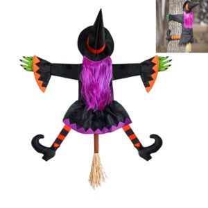 large crashing witch into tree halloween decorations outdoor, crashed witch props decoration, hanging props halloween indoor outside decor into tree for yard, lawn, patio, porch (purple)
