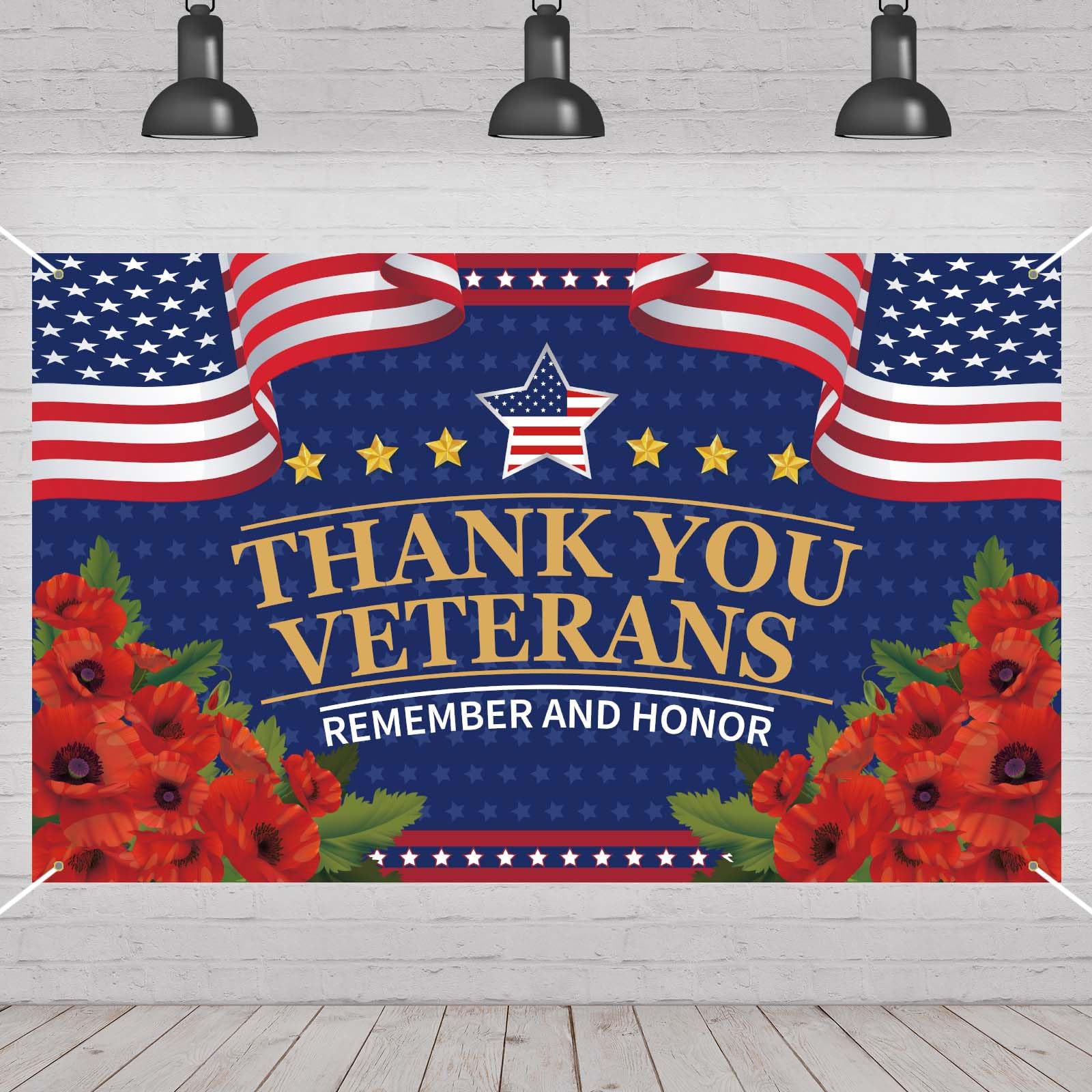 Veterans Day Decorations Photography Red Poppies Thank You Veterans Day Banner 4th of July Patriotic Fourth of July Veterans Day Backdrop Remember and Honor Decorations and Supplies for Party